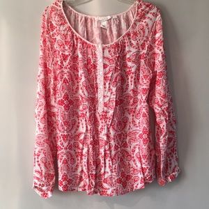 Red and white paisley blouse